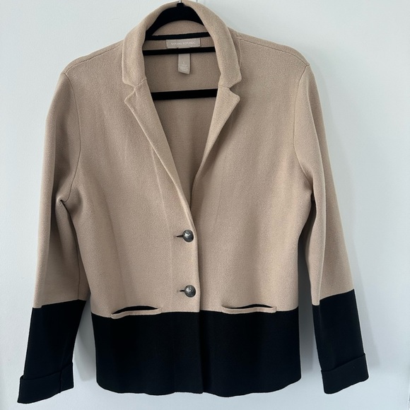 Banana Republic Blazer jacket cotton two tone Navy - Tan Size L Spandex . NWOT - Picture 2 of 9